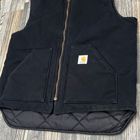 π₯π₯ Vintage Carhartt V01 Black Denim Quilt Lined Vest Men Size Large - EXCELLEN - Picture 6 of 9